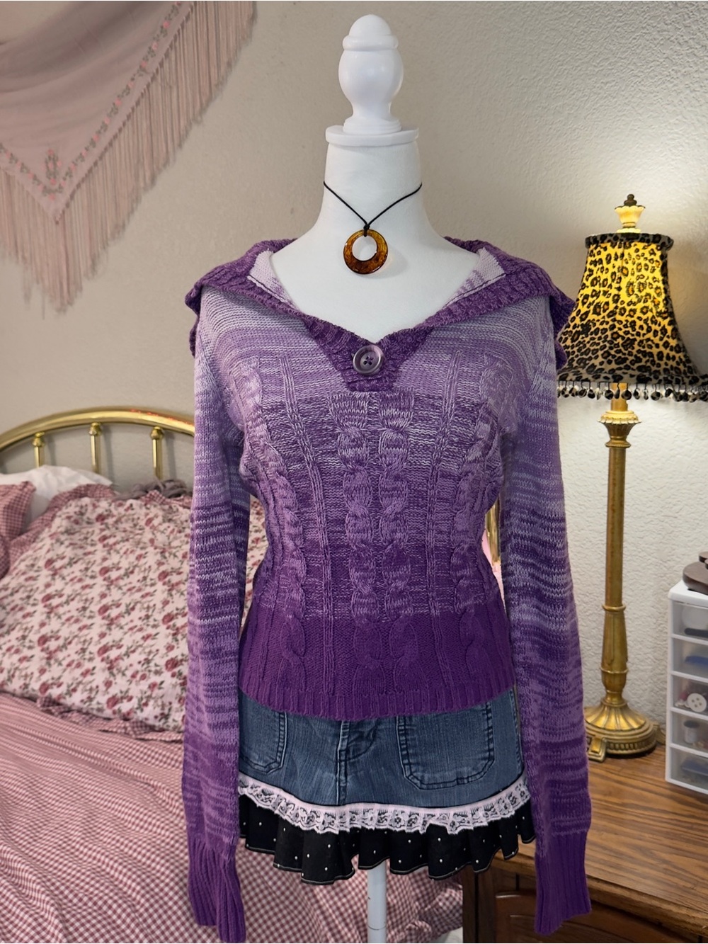 So Wear It Declare It Purple Ombre Cable Knit Scoop Neck Sweater